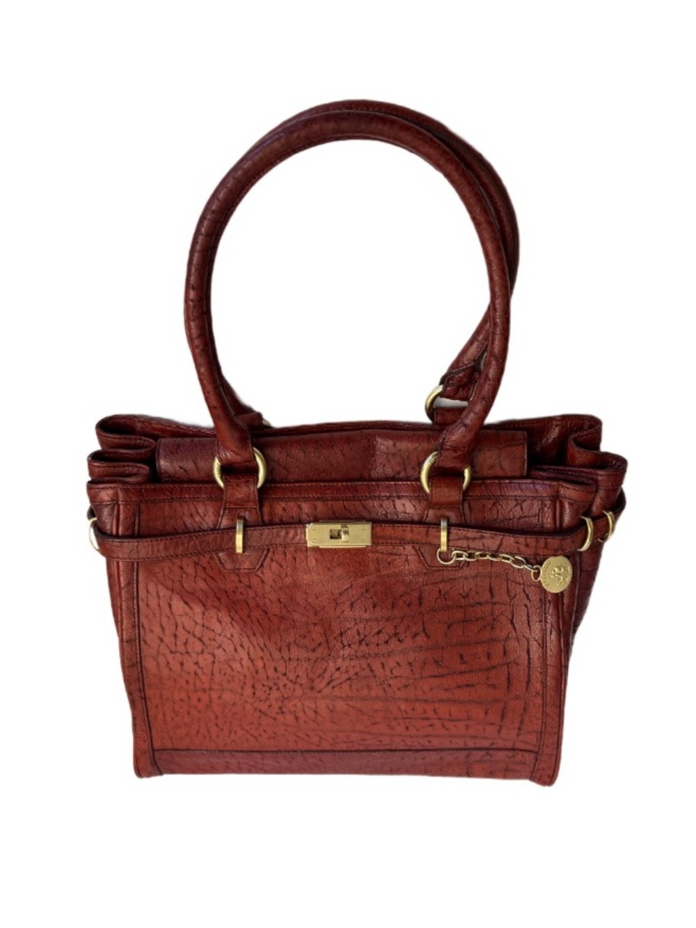 Brahmin Red Leather Embossed Satchel Top Handle Shoulder Bag Yara Style